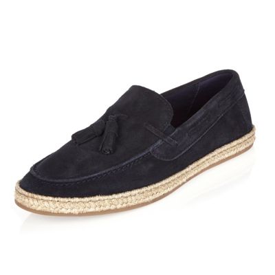 Navy suede espadrille loafers